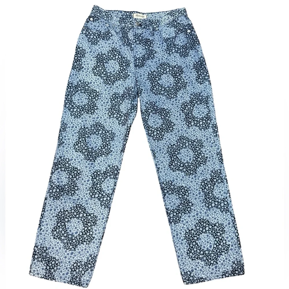 👖 Madewell Baggy Straight Jeans‎ Quilted Floral Indigo Women’s Size 29